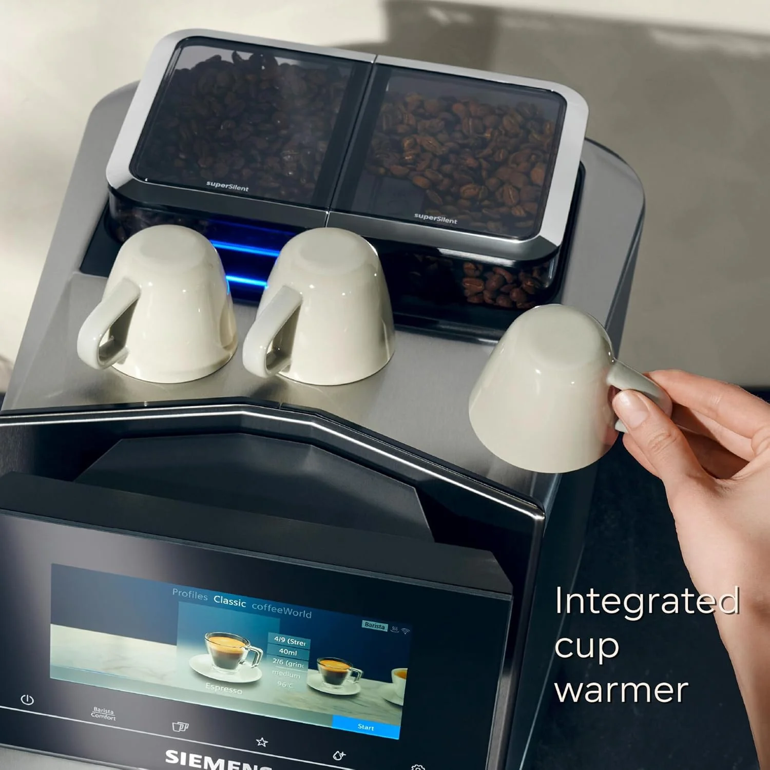 SIEMENS EQ900 Plus Fully Automatic Bean to Cup Coffee Machine, 6.8" Touch Screen Display, Auto Descaling/Cleaning, dual bean containers, baristaMode, beanIdent System, Home Connect, TQ907GZ3 - Image 7