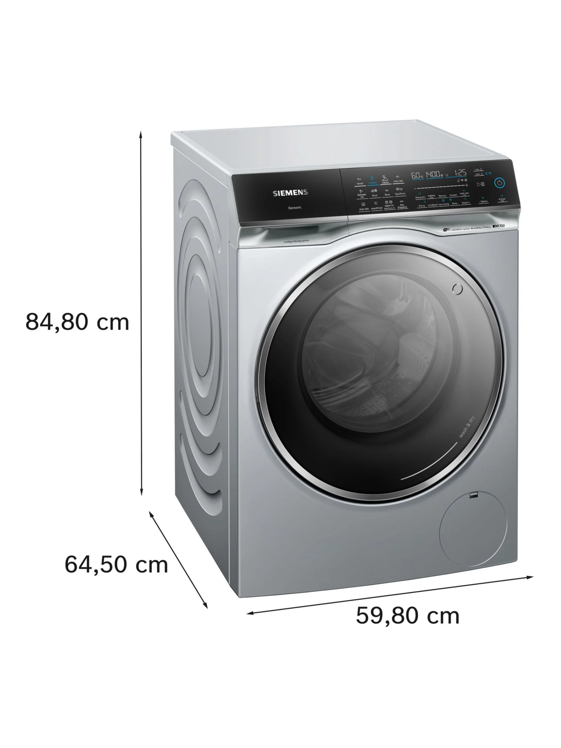 Siemens iQ700 WN54C2ATGB Freestanding Washer Dryer, 10.5kg/6kg Load, 1400rpm Spin, Silver - Image 6