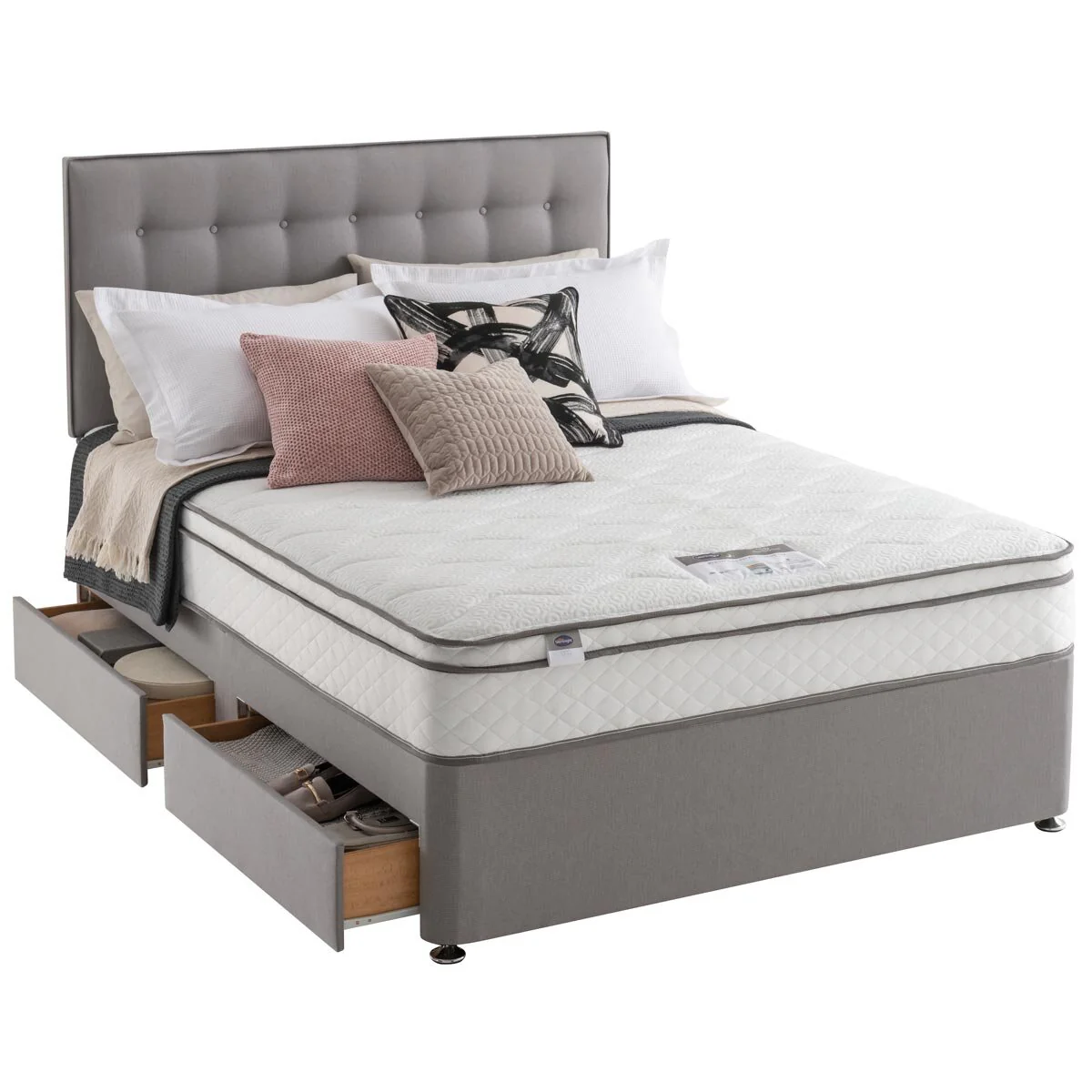 Silentnight 1200 Pocket Memory Cushion Top Mattress & Slate Grey Divan, Double - Image 6