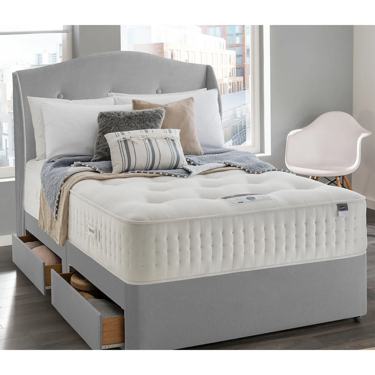 Camden Slate Grey Colour Materials Wood Fabric Full Headboard Double Bedroom - Image 3