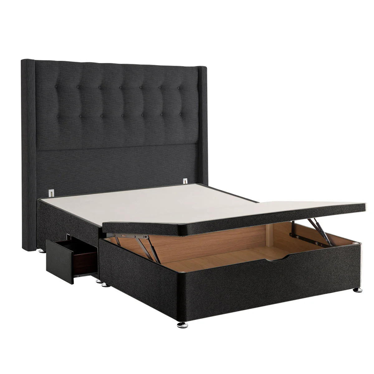 Silentnight Ottoman Divan Base with Bloomsbury Headboard in Ebony, Double - Image 3