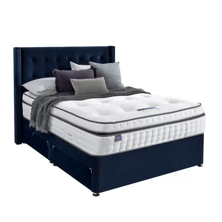 Silentnight Velvet Continental Divan Base with Bloomsbury Headboard in Maritime, Double - Image 4