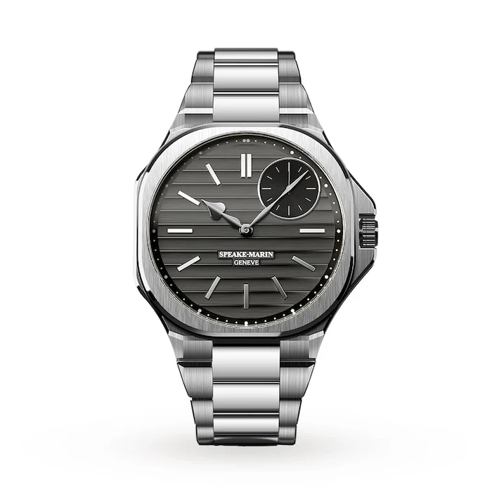 Speake-Marin Heritage Automatic Men’s Watch with Grey Material Dial, Stainless Steel Case & Bracelet, 50m Water Resistant / 604015040