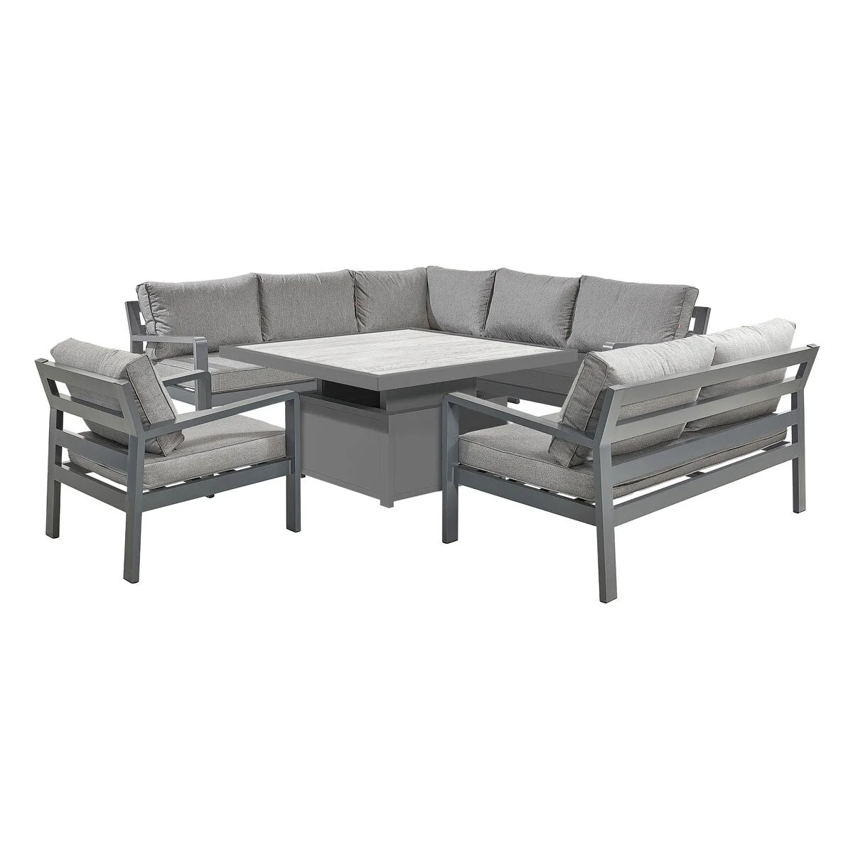 Stone Garden 4 Piece Deep Seating Corner Patio Set with Dual Height Ceramic Table in Grey - Image 7