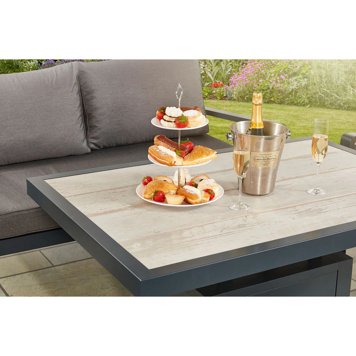 Stone Garden 4 Piece Deep Seating Corner Patio Set with Dual Height Ceramic Table in White - Image 6