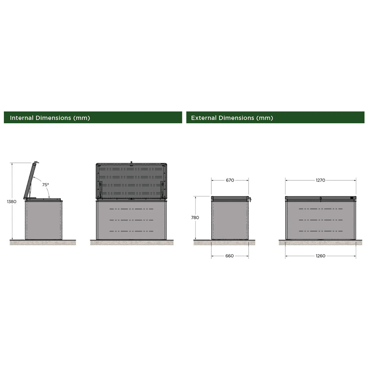 Stone Garden 4ft 2" x 2ft 2" (1.27 x 0.67m) 600 Litre Deck Box in Grey - Image 2