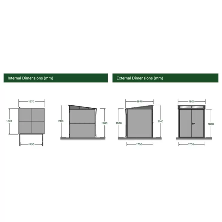 Stone Garden 5ft 11" x 5ft 11" (1.8m x 1.84m) Two Door Steel Shed in Green - Image 2