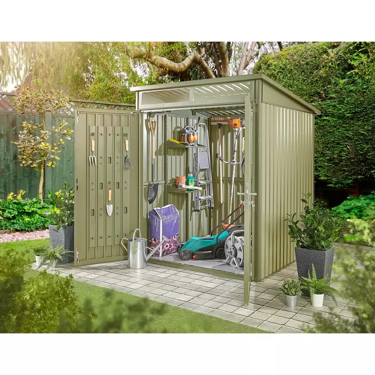 Stone Garden 5ft 11" x 5ft 11" (1.8m x 1.84m) Two Door Steel Shed in Green - Image 2