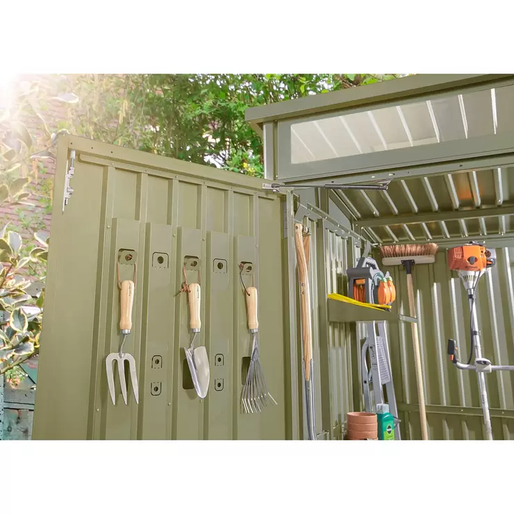Stone Garden 5ft 11" x 5ft 11" (1.8m x 1.84m) Two Door Steel Shed in Green - Image 3