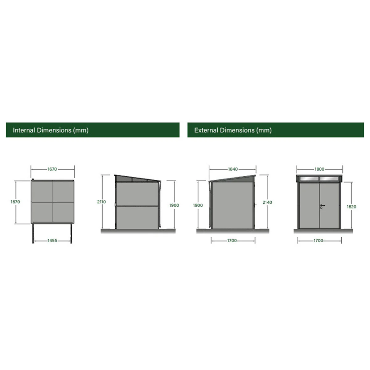 Stone Garden 5ft 11" x 5ft 11" (1.8m x 1.84m) Two Door Steel Shed in Grey