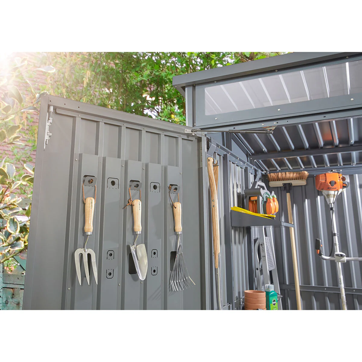 Stone Garden 5ft 11" x 5ft 11" (1.8m x 1.84m) Two Door Steel Shed in Grey - Image 3