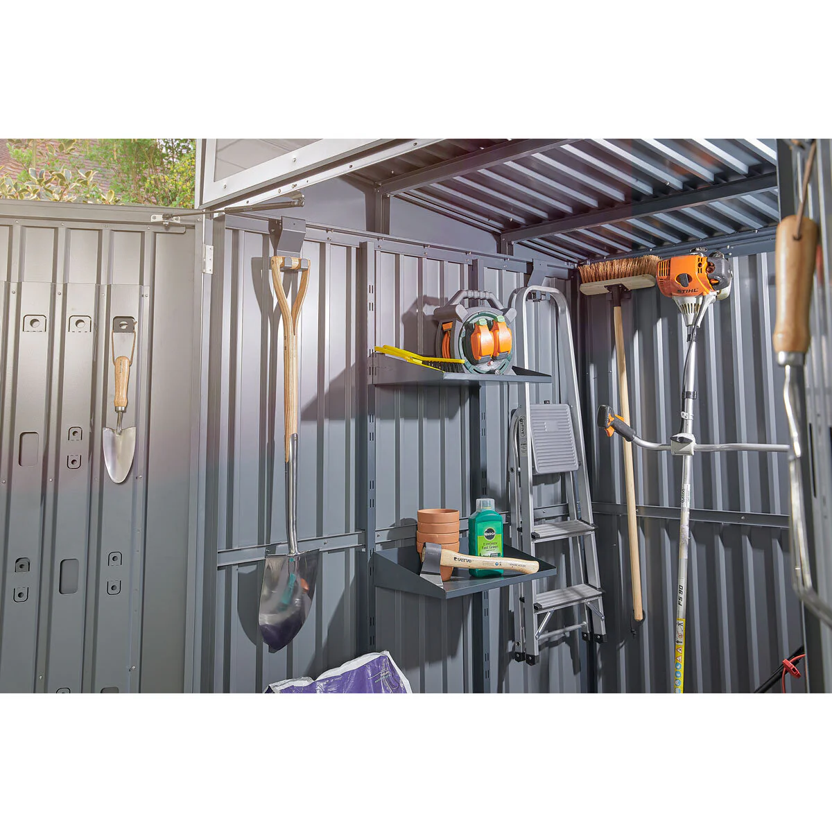 Stone Garden 5ft 11" x 5ft 11" (1.8m x 1.84m) Two Door Steel Shed in Grey - Image 4
