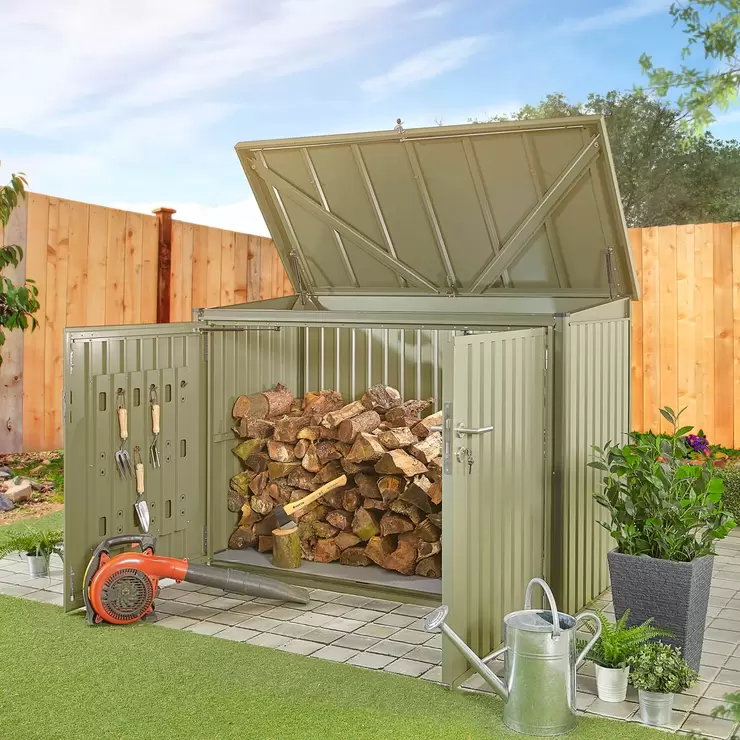 Stone Garden 6ft 5" x 2ft 11" (1.95 x 0.9m) 2,018 Litre Horizontal Storage Shed in Green - Image 4