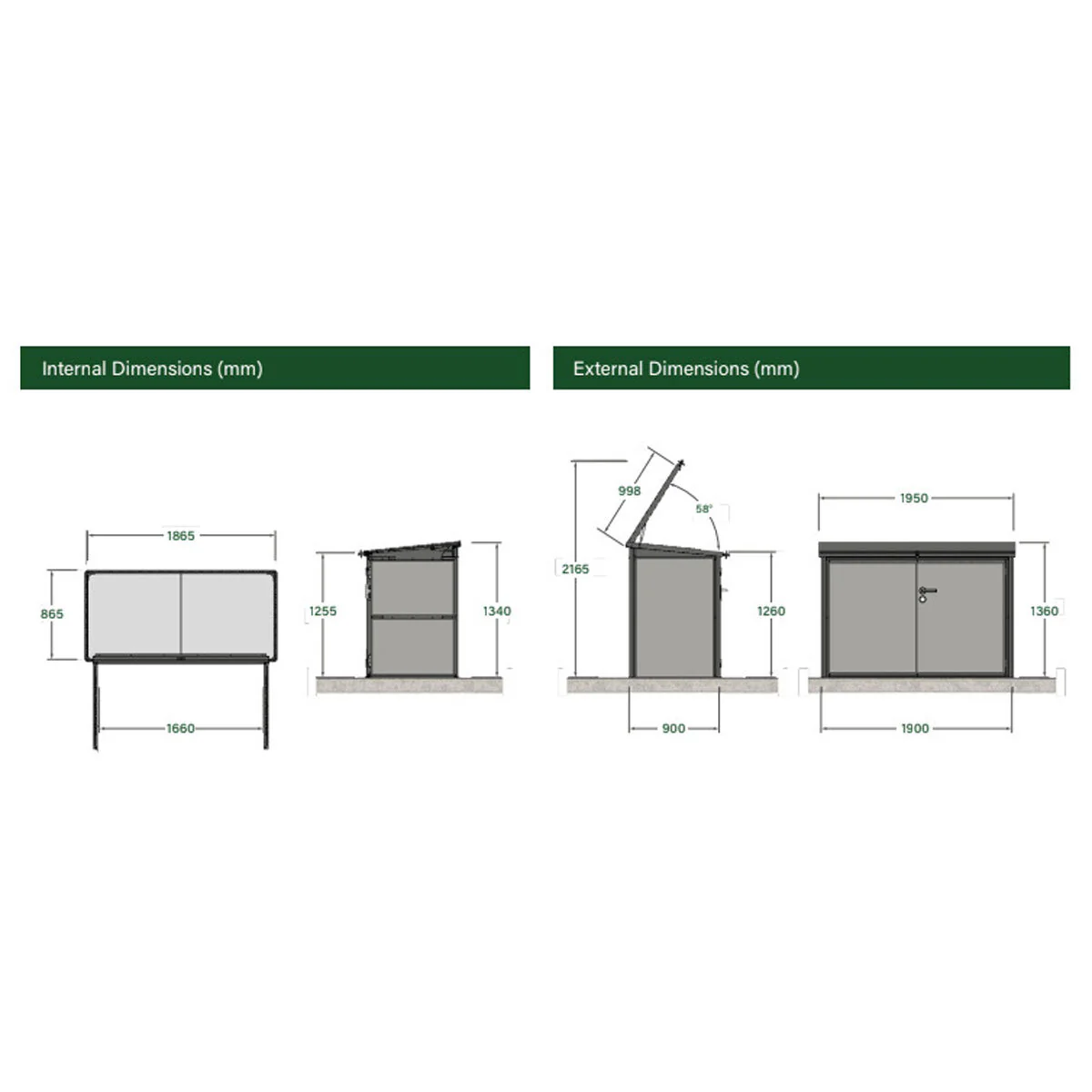 Stone Garden 6ft 5" x 2ft 11" (1.95 x 0.9m) 2,018 Litre Horizontal Storage Shed in Grey