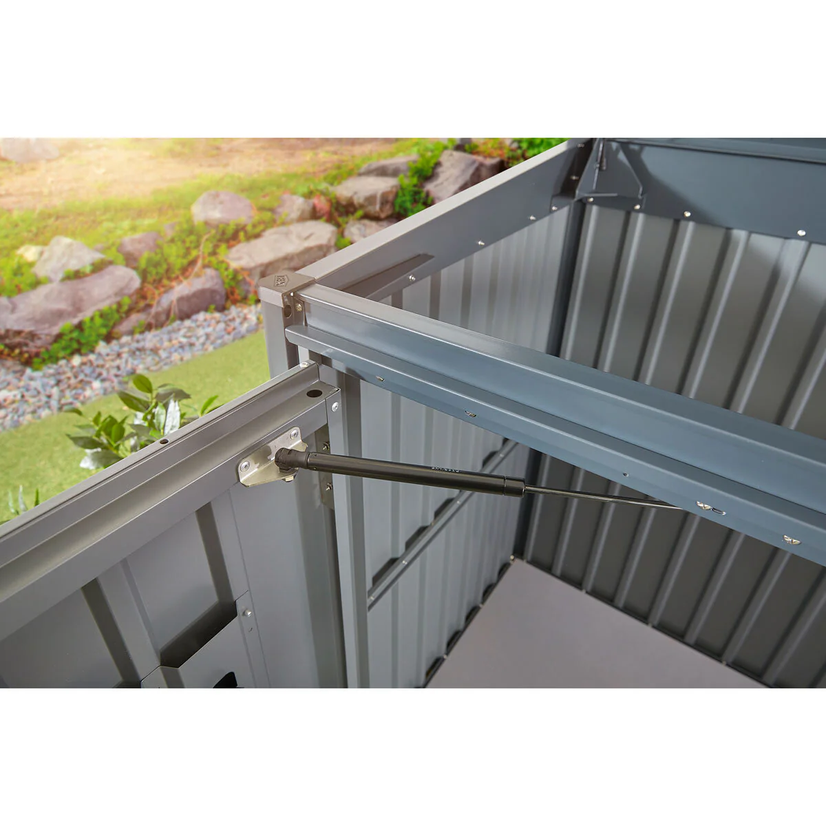 Stone Garden 6ft 5" x 2ft 11" (1.95 x 0.9m) 2,018 Litre Horizontal Storage Shed in Grey - Image 5