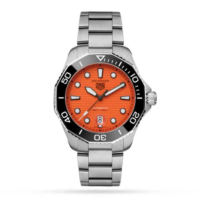 TAG Heuer Automatic 43mm Men’s Watch with Orange Material Dial, Stainless Steel Case & Bracelet, 300m Water Resistant / WBP201F.BA0632