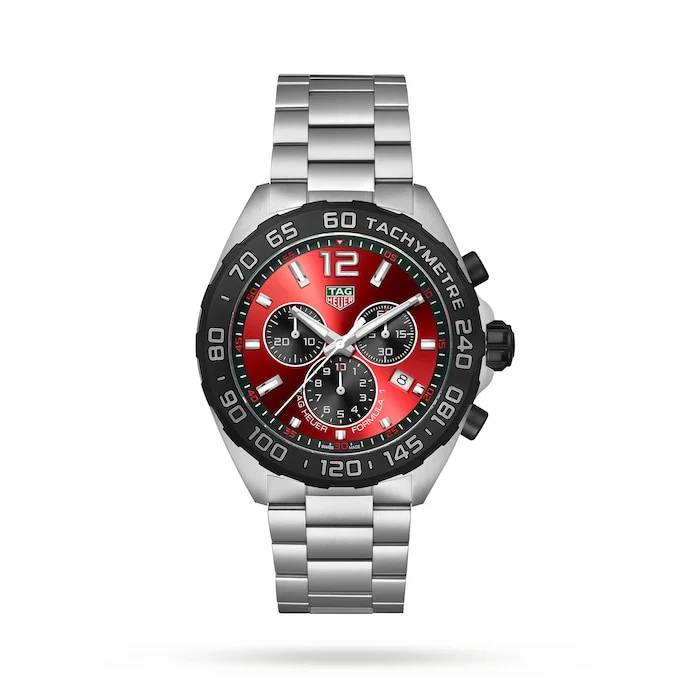 TAG Heuer Quartz 43mm Men’s Watch with Red Material Dial, Stainless Steel Case & Bracelet, 200m Water Resistant / CAZ101AN.BA0842