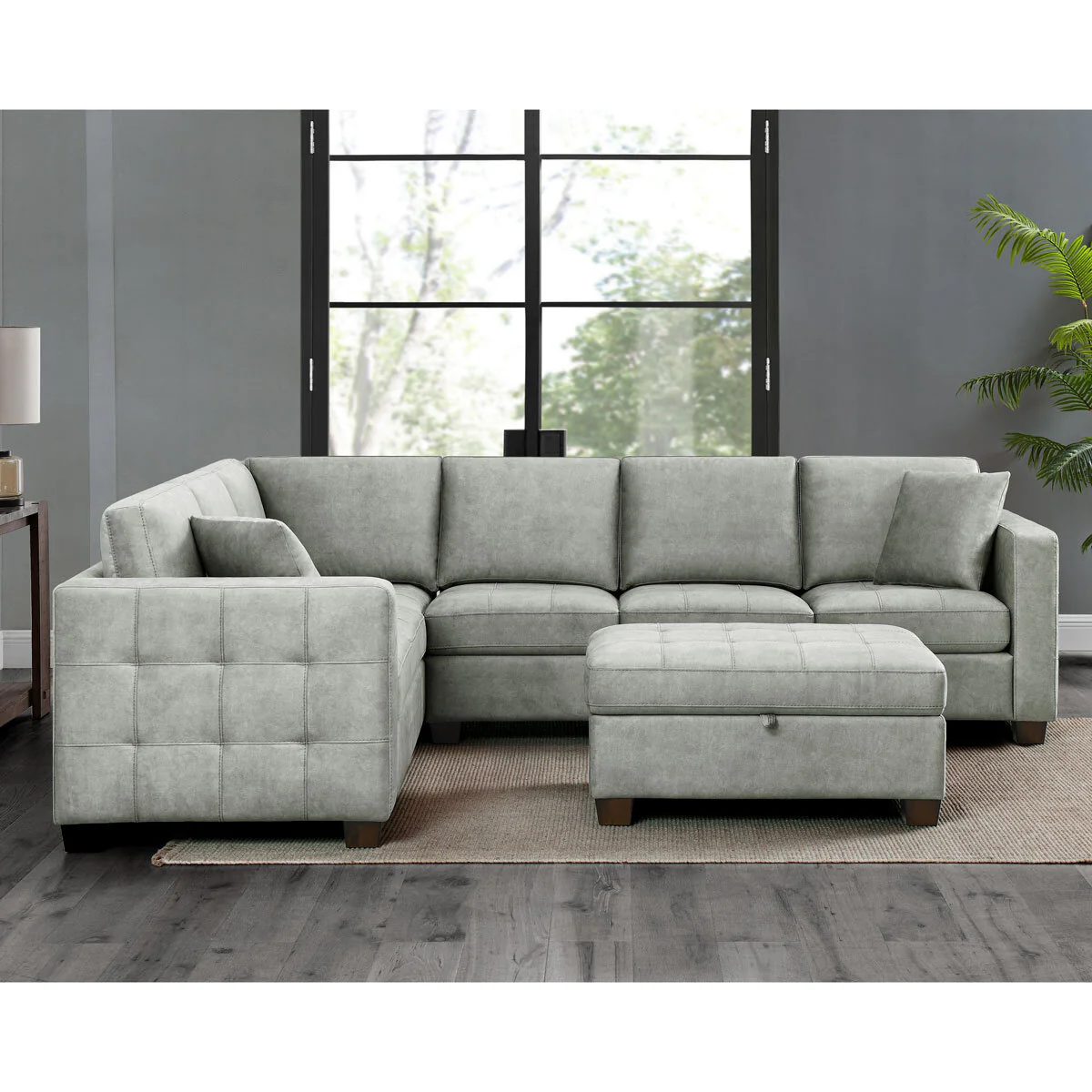 Thomasville Kylie Grey Fabric Sectional Sofa with Storage Ottoman - Image 3