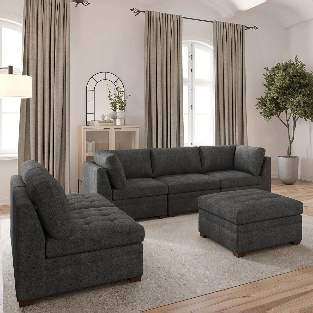 Thomasville Tisdale Dark Grey 6 Piece Modular Fabric Sofa - Image 4