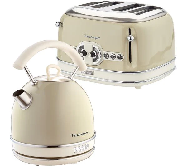 TieDex UK ARIETE Vintage ARPK39 4-Slice Toaster & Traditional Kettle Bundle - Beige