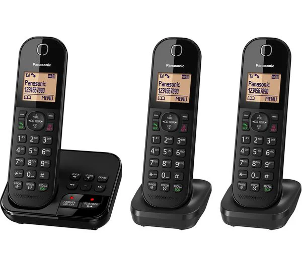 TieDex UK PANASONIC KX-TGC423EB Cordless Phone with Answering Machine - Triple Handsets, Black