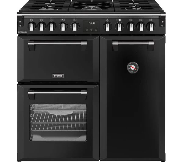TieDex UK STOVES Richmond 90DF 90 cm Dual Fuel Range Cooker - Black & Chrome