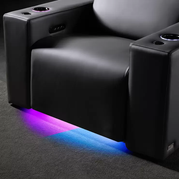 Valencia Barcelona Row of 5 Black Leather Reclining Home Theatre Seating with RGB LED - Image 3
