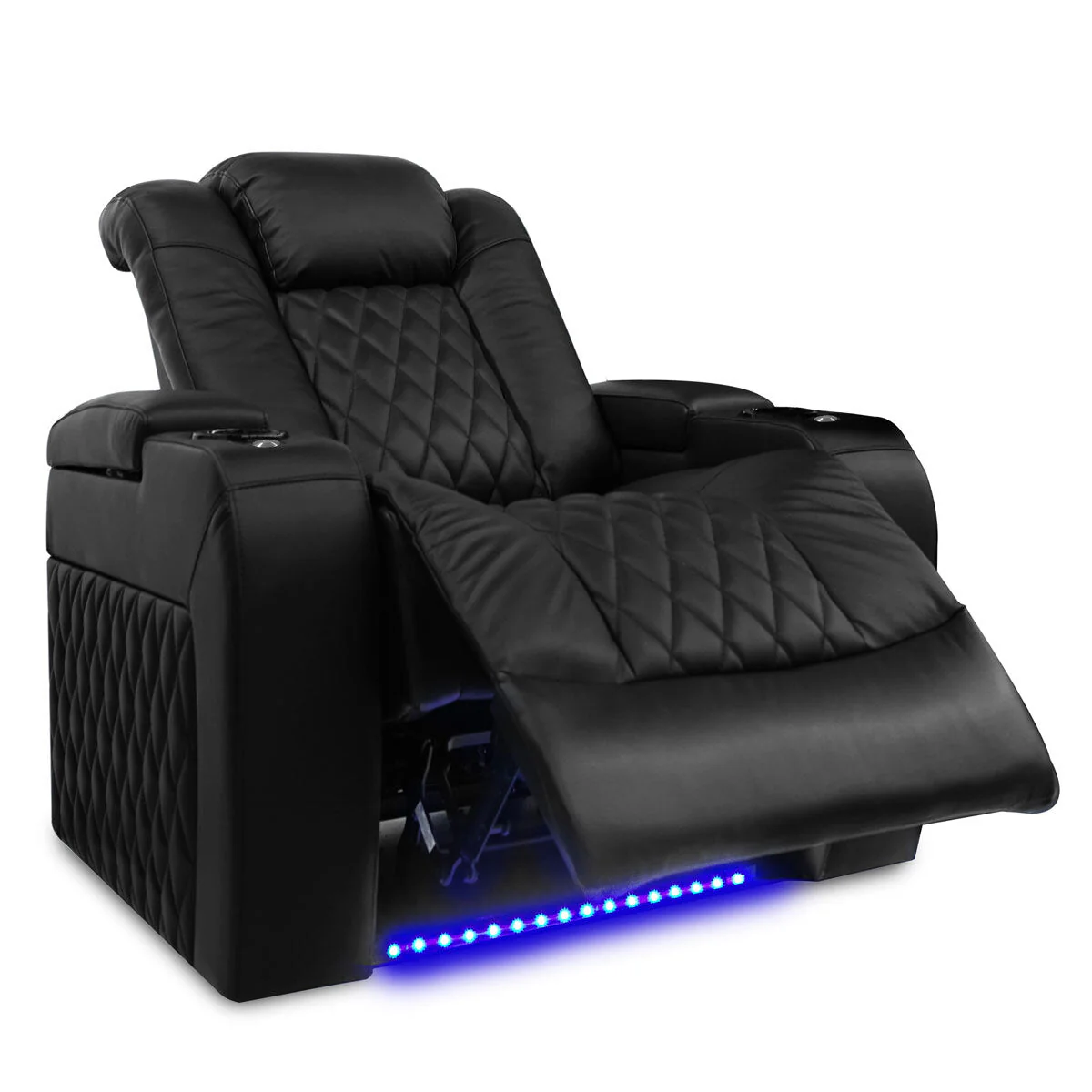 Valencia Tuscany Row of 5 Black Leather Power Reclining Home Theatre Seating - Image 4