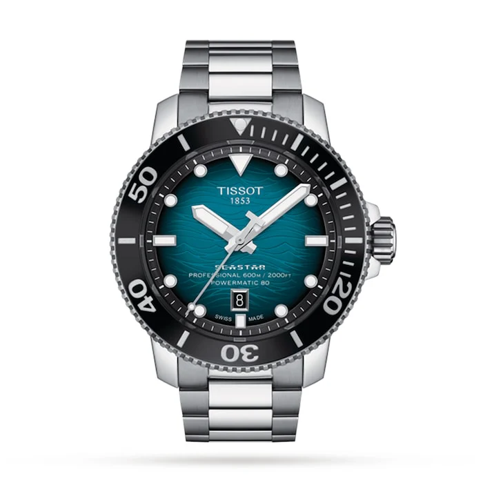 Tissot Automatic 46mm Men’s Watch with Green Material Dial, Stainless Steel Case & Bracelet, 600m Water Resistant / T1206071104100
