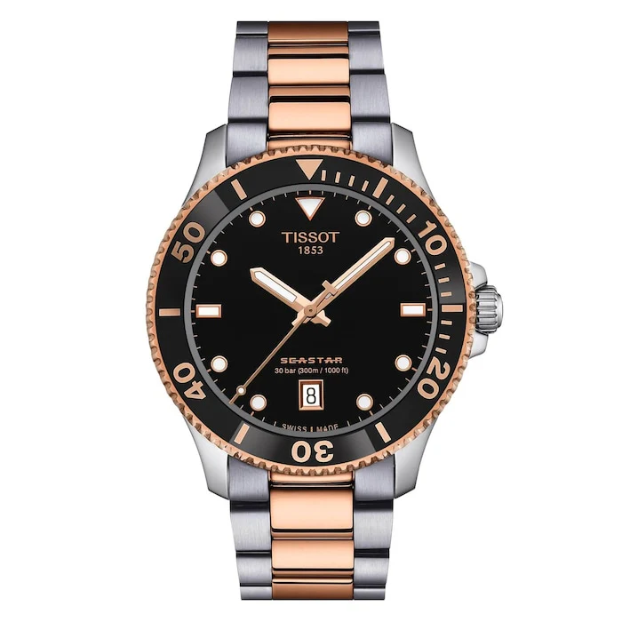 Tissot Elegance Quartz 40mm Men’s Watch with Black Material Dial, Stainless Steel Case & Bracelet, 300m Water Resistant / T1204102205101