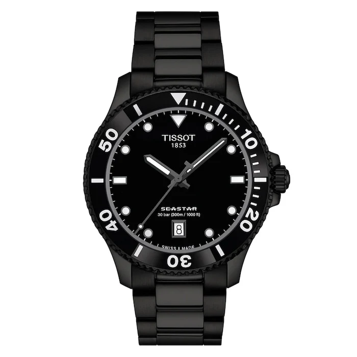 Tissot Elegance Quartz 40mm Men’s Watch with Black Material Dial, Stainless Steel Case & Bracelet, 300m Water Resistant / T1204103305100