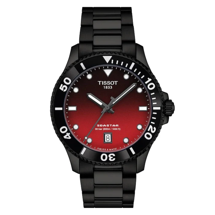 Tissot Elegance Quartz 40mm Men’s Watch with Red Material Dial, Stainless Steel Case & Bracelet, 300m Water Resistant / T1204103342100
