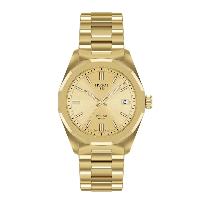 Tissot PRC 100 Solar Quartz 34mm Gold Ladies Watch Luxury Watch Swiss Made High Precision Movement T1518223302100