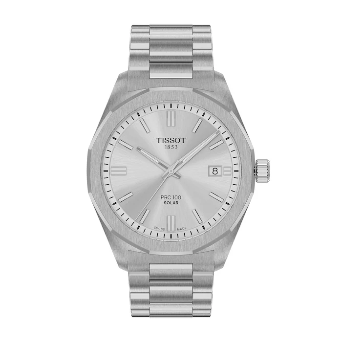 Tissot PRC 100 Solar Quartz 39mm Mens Watch Silver Luxury Watch Swiss Made Highâ Precision Movement Sapphire Crystal Stainless Steel Case T1514221103100