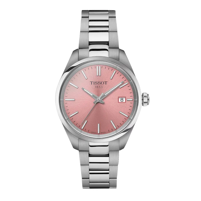 Tissot Quartz 34mm Men’s Watch with Pink Material Dial, Stainless Steel Case & Bracelet, 100m Water Resistant / T1502101133100