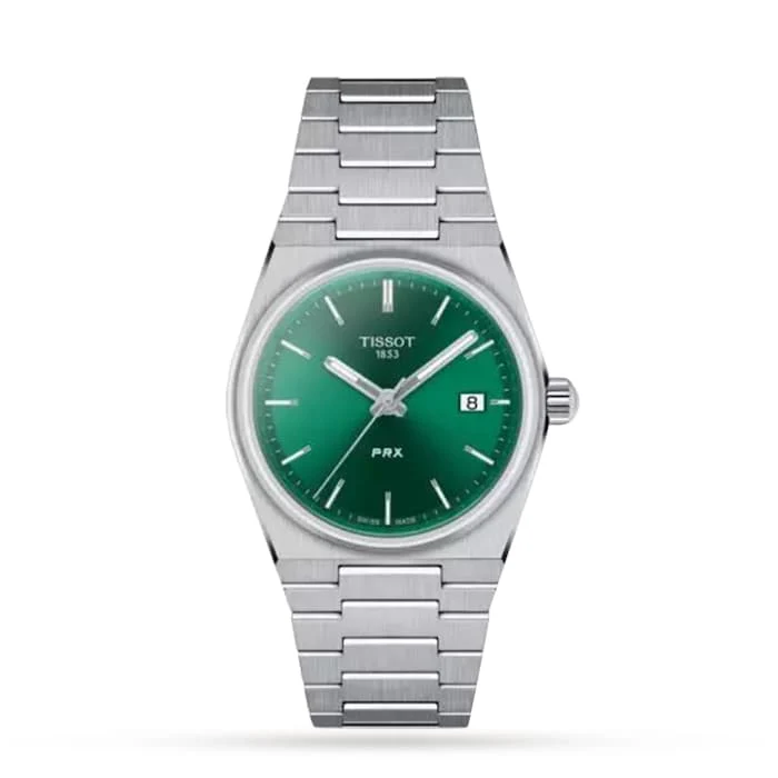 Tissot Quartz 35mm Men’s Watch with Green Material Dial, Stainless Steel Case & Bracelet, 100m Water Resistant / T1372101108100