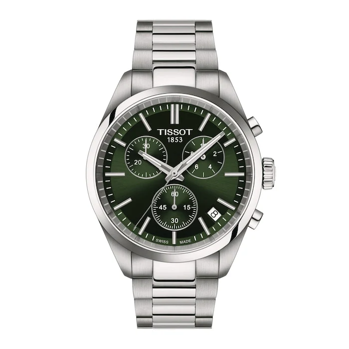 Tissot Quartz 40mm Men’s Watch with Green Material Dial, Stainless Steel Case & Bracelet, 100m Water Resistant / T1504171109100