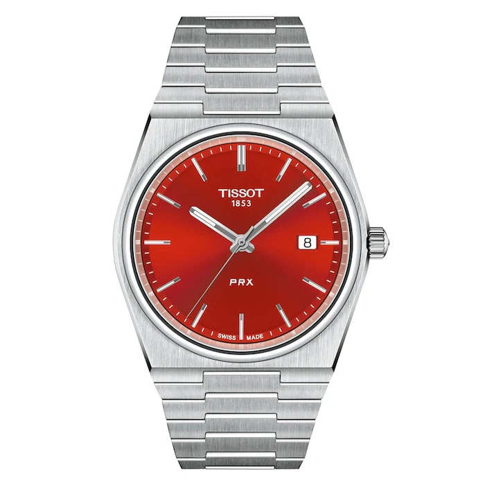 Tissot Quartz 40mm Men’s Watch with Red Material Dial, Stainless Steel Case & Bracelet, 100m Water Resistant / T1374101142100