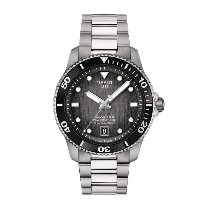 Tissot Sport Automatic 40mm Men’s Watch with Black Material Dial, Stainless Steel Case & Bracelet, 300m Water Resistant / T1208071105100