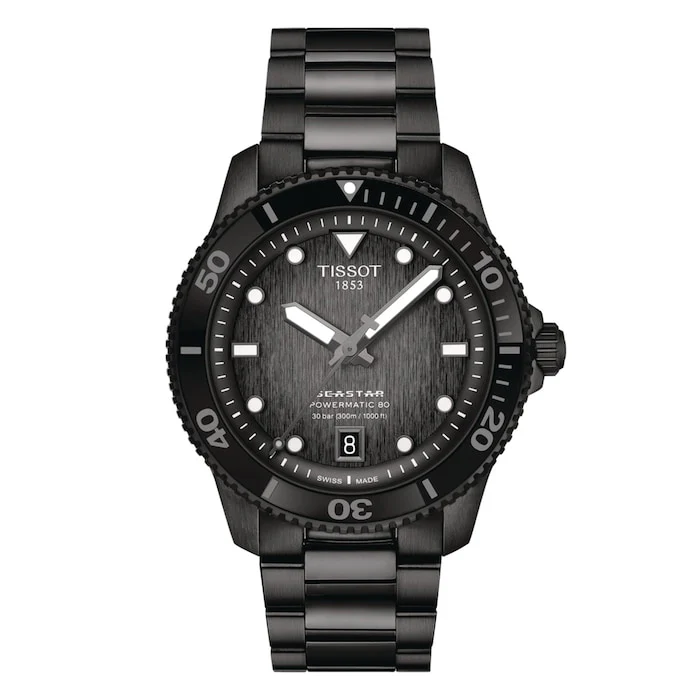 Tissot Sport Automatic 40mm Men’s Watch with Black Material Dial, Stainless Steel Case & Bracelet, 300m Water Resistant / T1208073305100