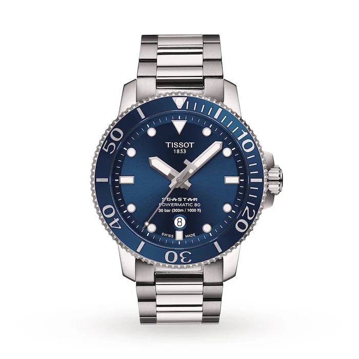 Tissot Sport Automatic 43mm Men’s Watch with Blue Material Dial, Stainless Steel Case & Bracelet, 300m Water Resistant / T1204071104103