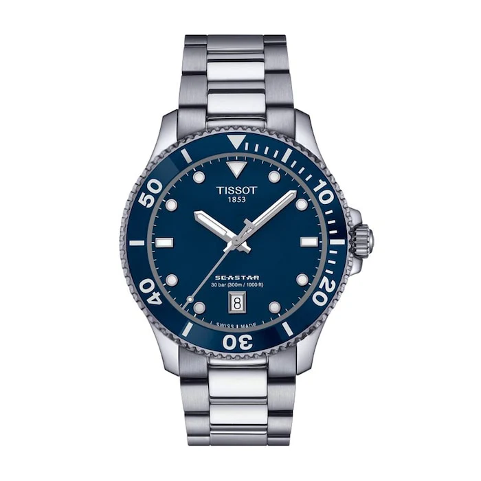 Tissot Sport Quartz 40mm Men’s Watch with Blue Material Dial, Stainless Steel Case & Bracelet, 300m Water Resistant / T1204101104100