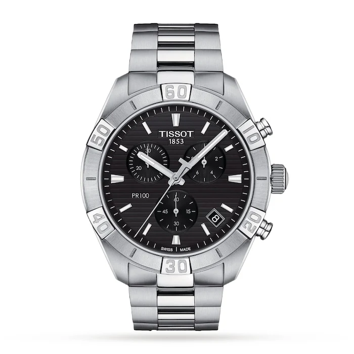 Tissot Sport Quartz 44mm Men’s Watch with Black Material Dial, Stainless Steel Case & Bracelet, 100m Water Resistant / T1016171105100