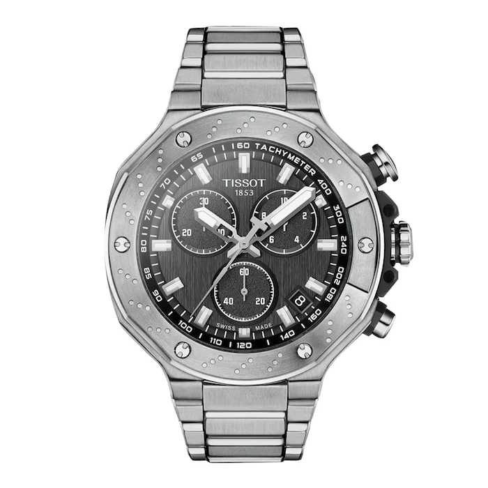 Tissot Sport Quartz 45mm Men’s Watch with Black Material Dial, Stainless Steel Case & Bracelet, 100m Water Resistant / T1414171105101