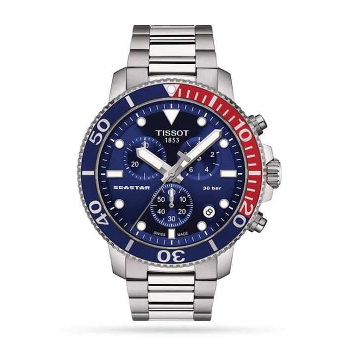 Tissot Sport Quartz 50mm Men’s Watch with Blue Material Dial, Stainless Steel Case & Bracelet, 300m Water Resistant / T1204171104103