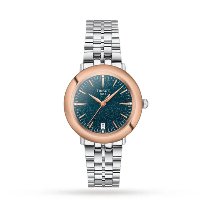 Tissot T-Gold Glendora 18K Gold 33mm Ladies Watch Blue Luxury Watch Swiss Made High Precision Movement T9292104104600