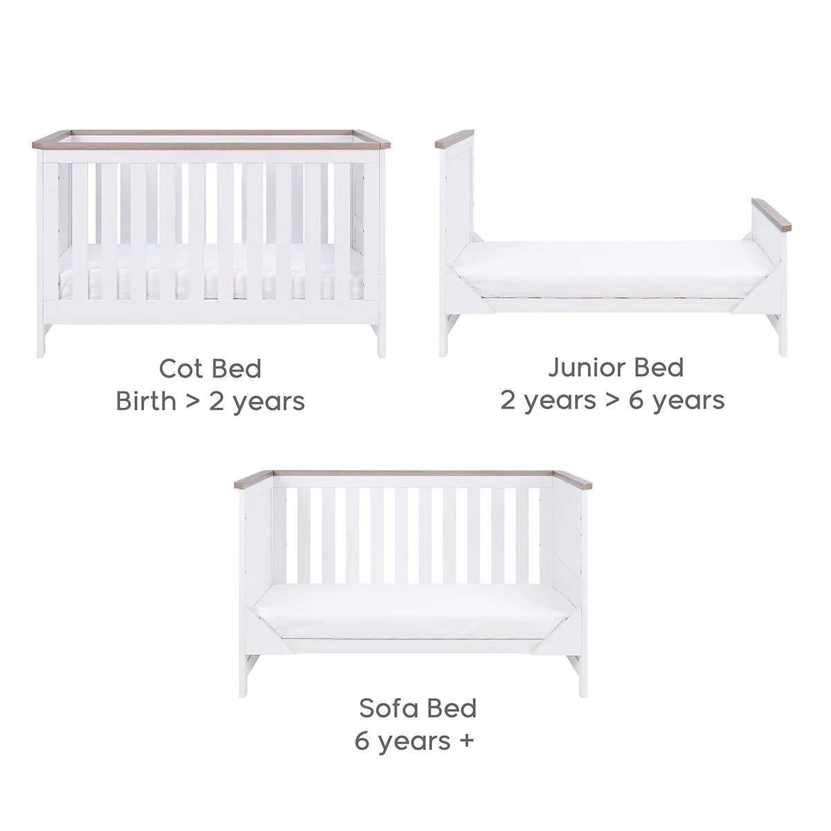 Tutti Bambini Verona Cot Bed with Sprung Mattress, White & Oak Finish - Image 5
