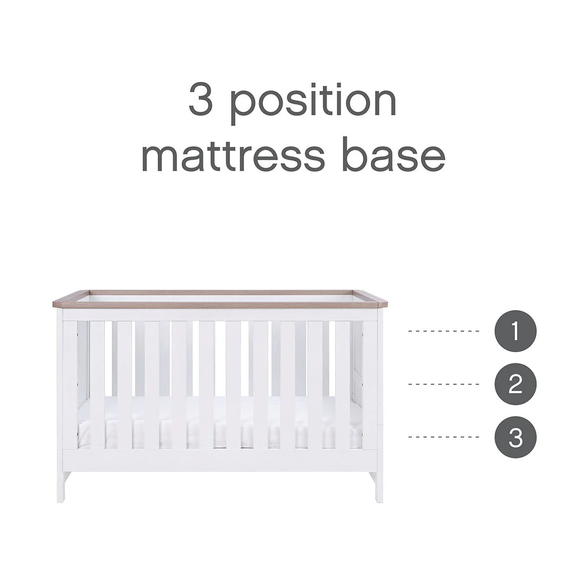 Tutti Bambini Verona Cot Bed with Sprung Mattress, White & Oak Finish - Image 6