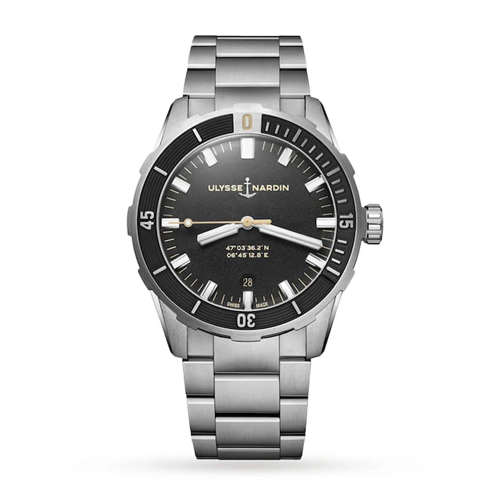 Ulysse Nardin Elegance Automatic 42mm Men’s Watch with Black Material Dial, Stainless Steel Case & Bracelet, 300m Water Resistant / 8163-175-7M/92