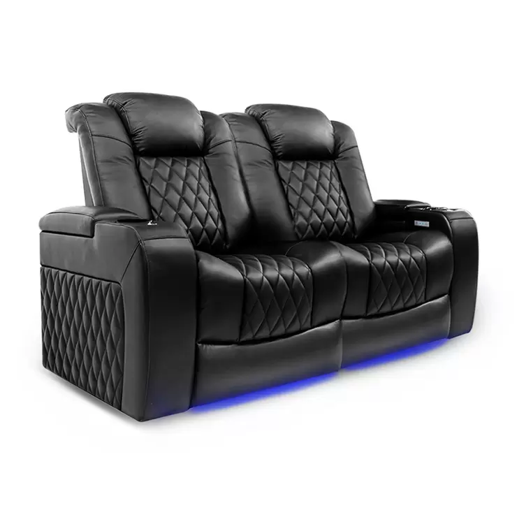 Valencia Tuscany Black Leather Power Reclining Home Theatre Sofa - Image 2